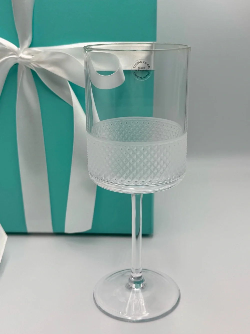 NEW - Tiffany & Co. Diamond Point Lead Crystal Wine Glass Clear W/ Tiffany’s Box